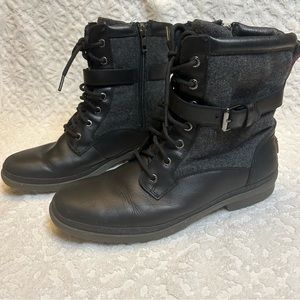 UGG Kesey Black Leather Wool Shearling Combat Boot 1005264 Women Size 10